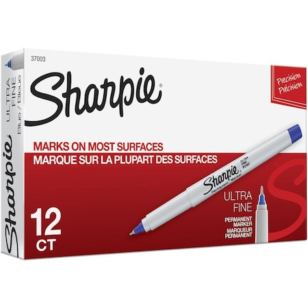 Sharpie Permanent Marker, , Ultra-Fine, 12/DZ, Blue Ink PK SAN37003